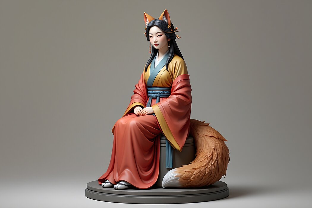 4289 Fox Spirit Woman in Pu Song Ling Style STL DND ARTE 3D PNG Model — view 5