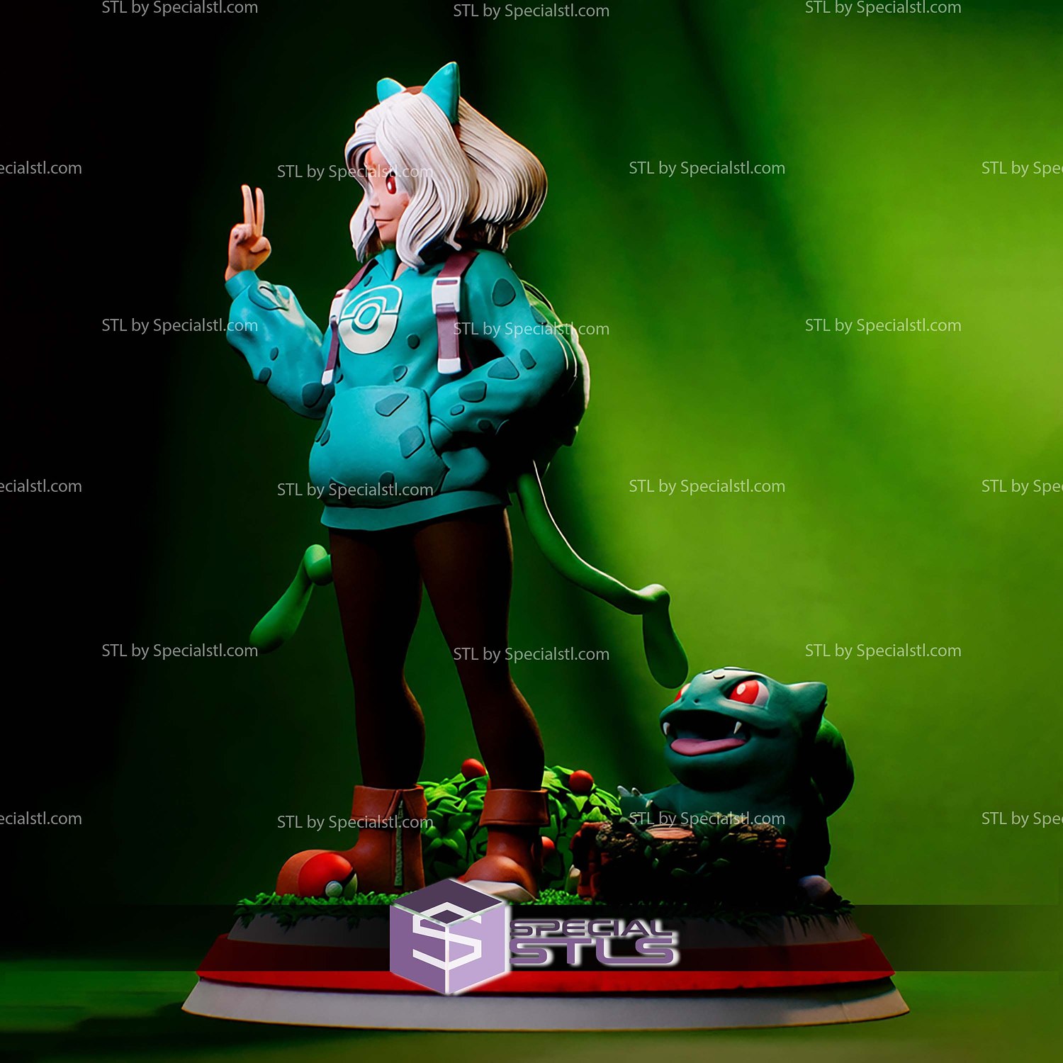 PokeGal Bulbasaur Girl Fanart STL Files 3D Model — view 2