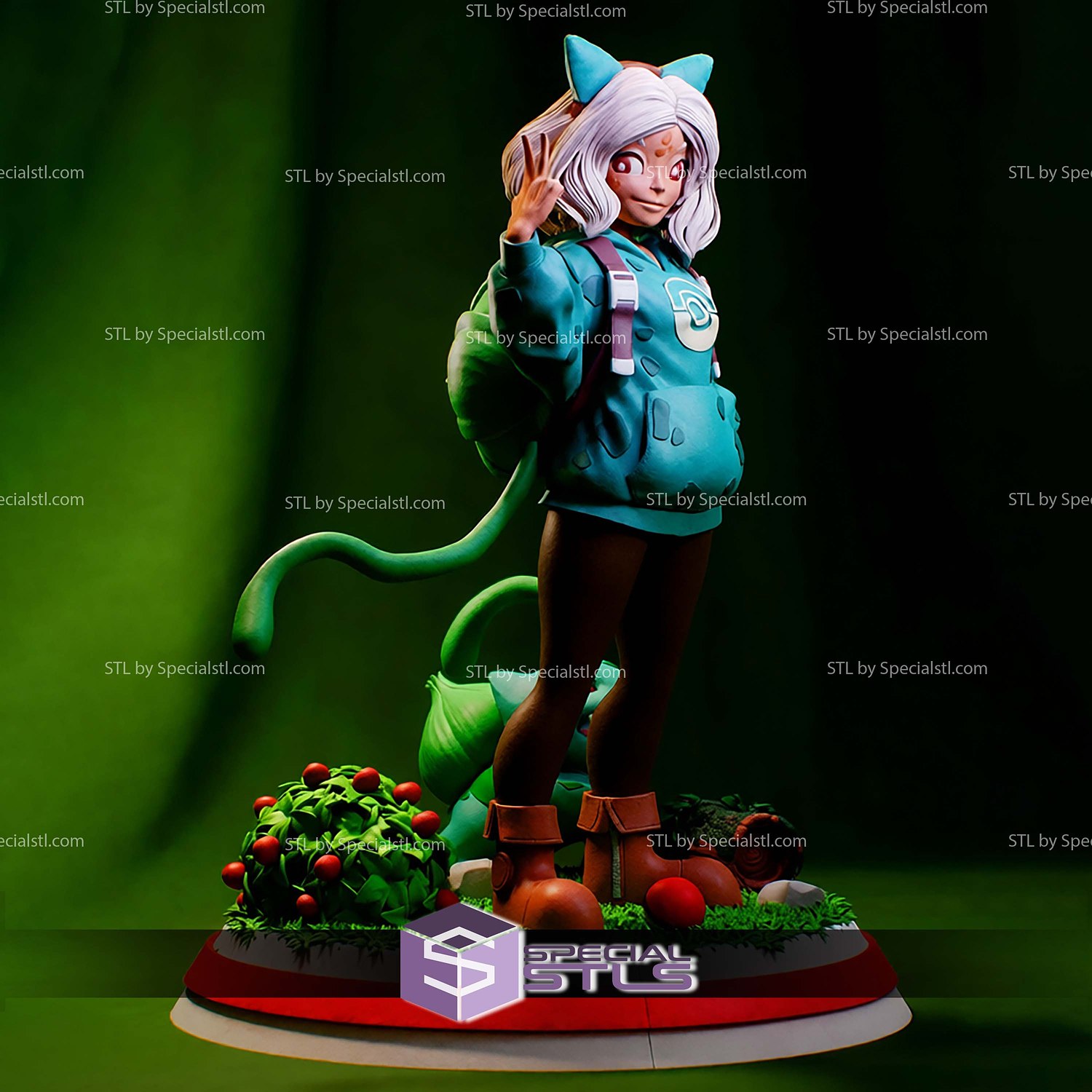 PokeGal Bulbasaur Girl Fanart STL Files 3D Model — view 3