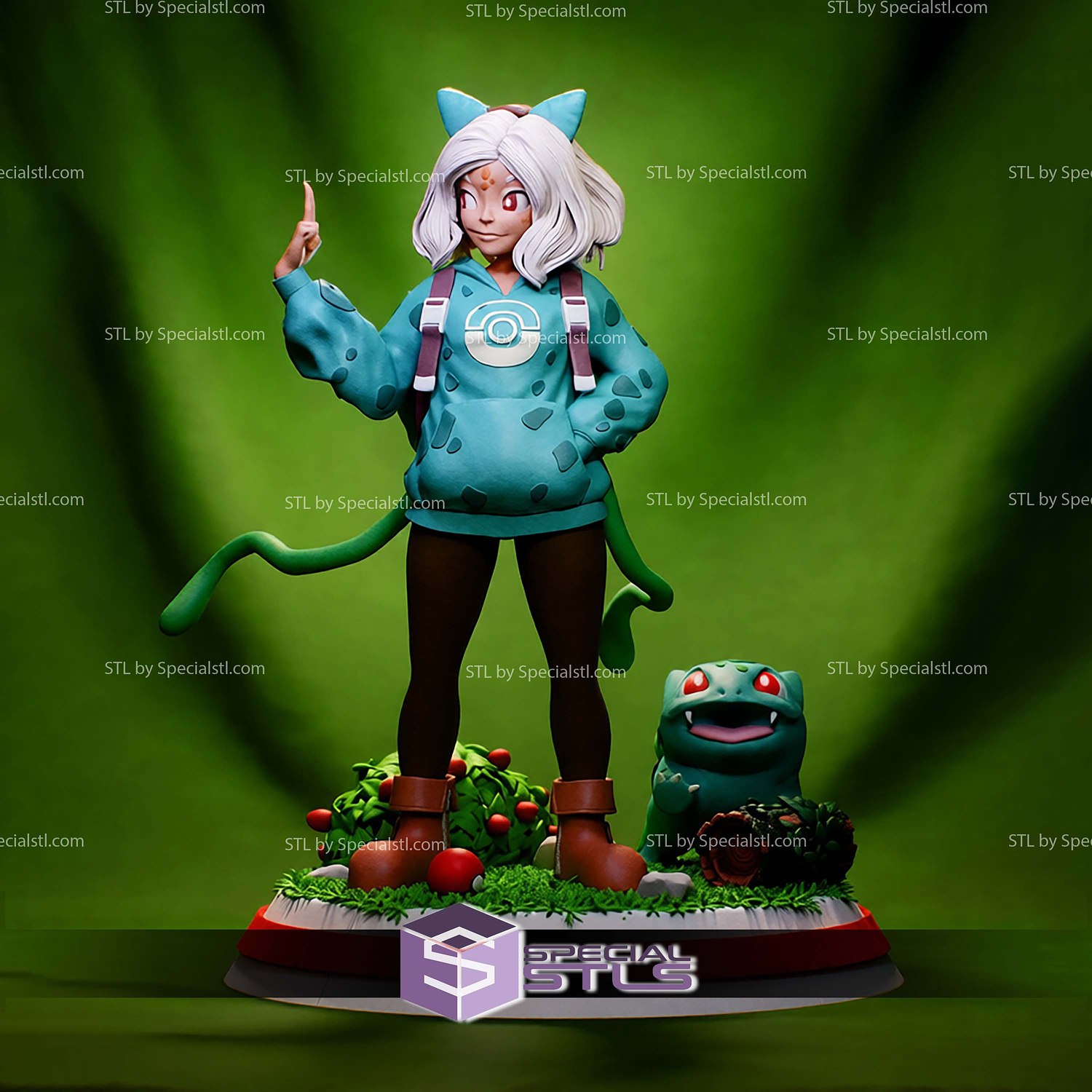 PokeGal Bulbasaur Girl Fanart STL Files 3D Model — view 4