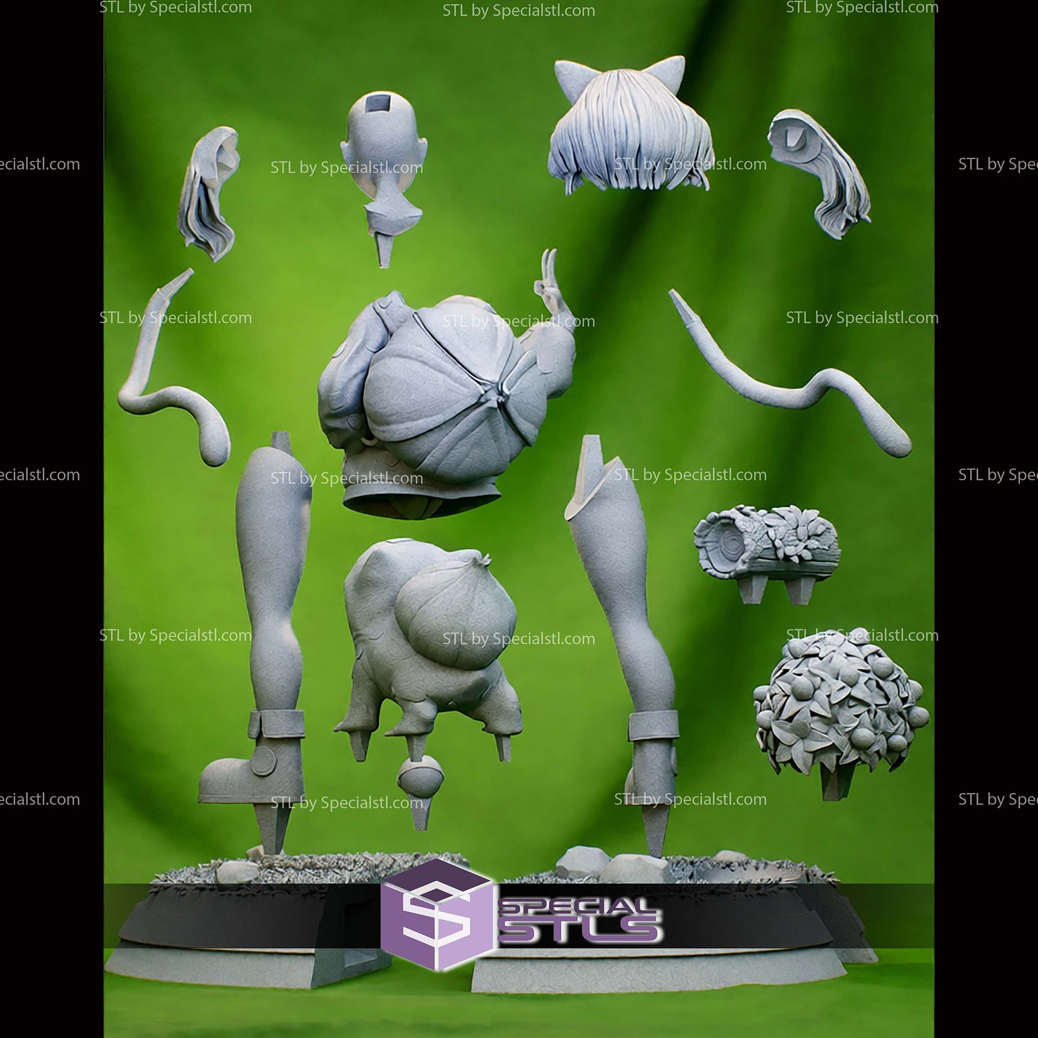 PokeGal Bulbasaur Girl Fanart STL Files 3D Model — view 7