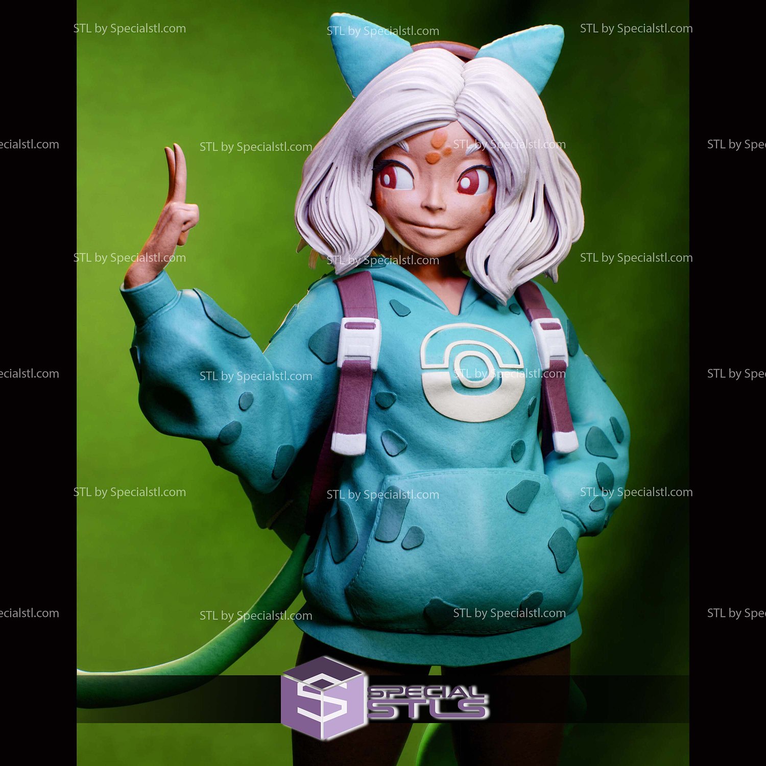 PokeGal Bulbasaur Girl Fanart STL Files 3D Model — view 8