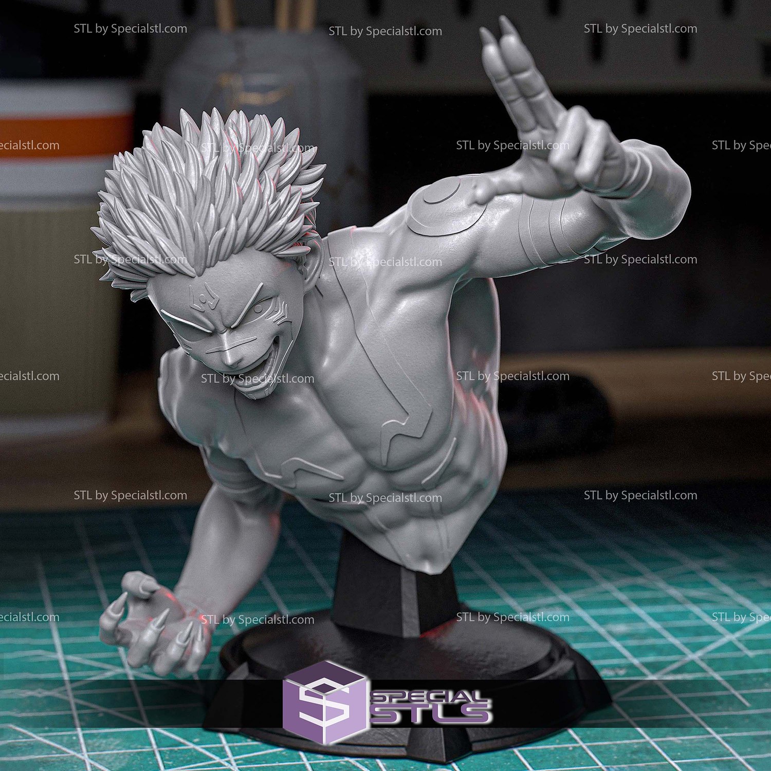 Itadori and Sukuna Bust STL Files 3D Model — view 4