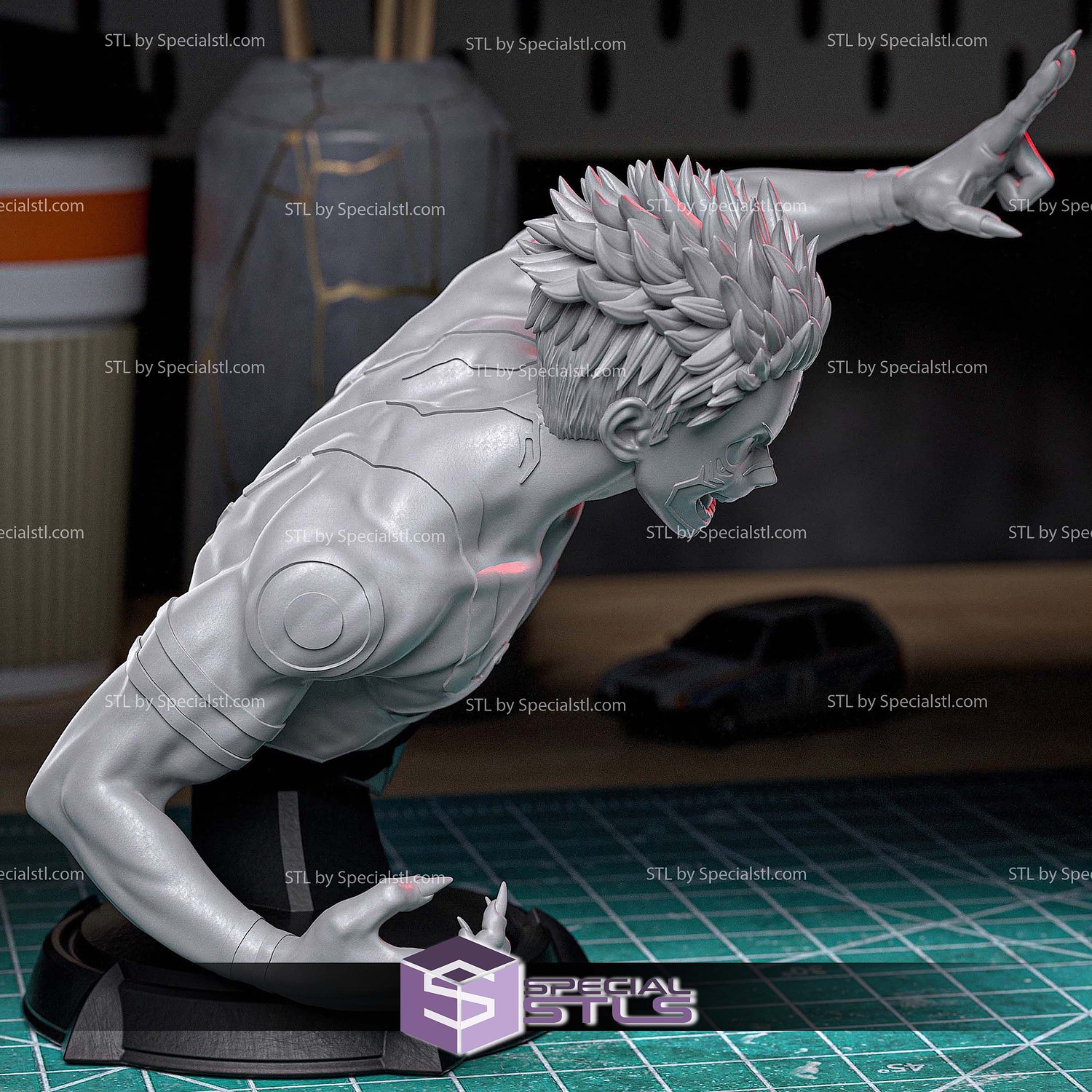 Itadori and Sukuna Bust STL Files 3D Model — view 5