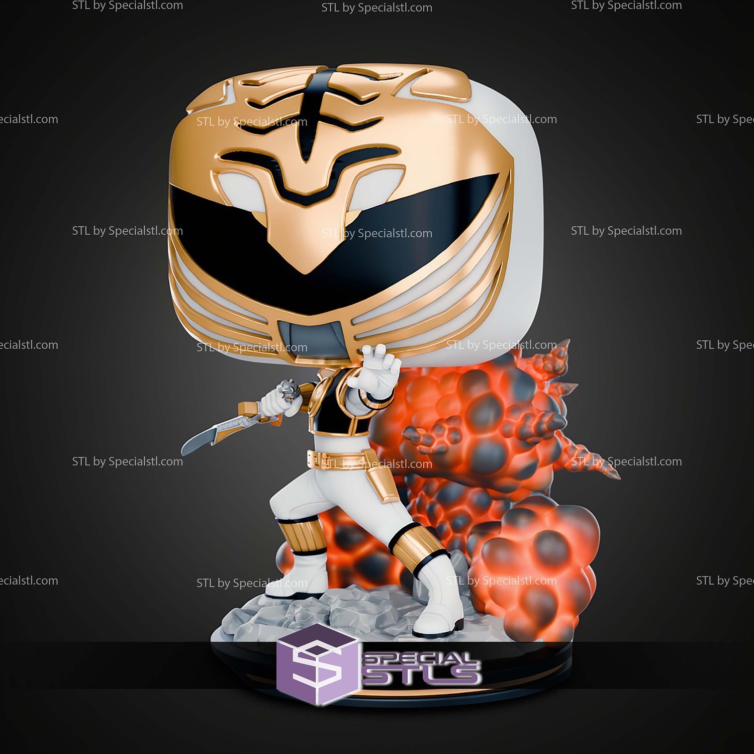 White Ranger Mighty Morphin Funko STL Files 3D Model — view 3