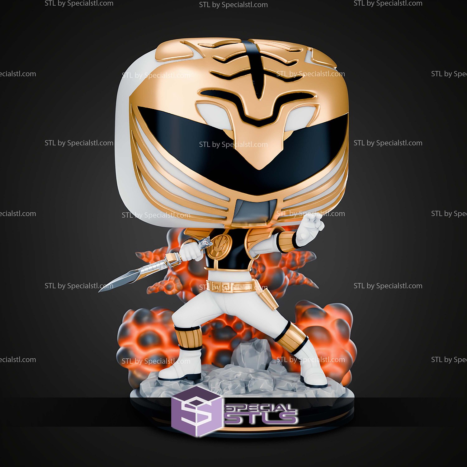 White Ranger Mighty Morphin Funko STL Files 3D Model — view 4