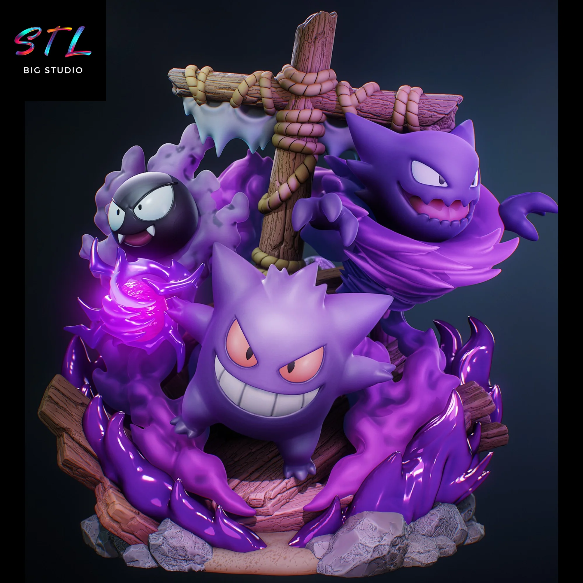 Gengar, Haunter & Gastly STL Diorama | Pokémon | 3D Printable Model Model