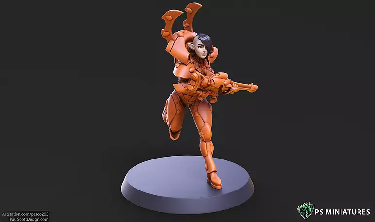 Space Elf Female Soldier Pose 3 - 7 Variants and 2 Pinups 3D STL Model