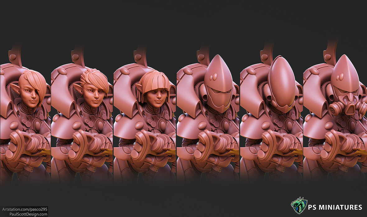 Space Elf Female Soldier Pose 3 - 7 Variants and 2 Pinups 3D STL Model — view 2