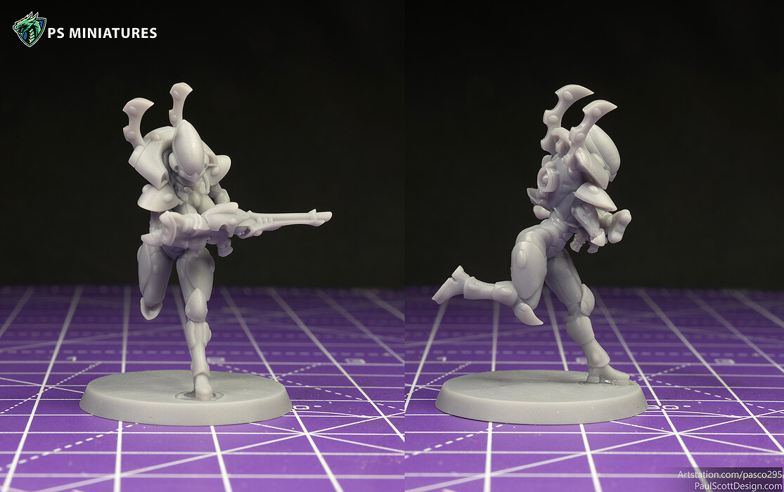 Space Elf Female Soldier Pose 3 - 7 Variants and 2 Pinups 3D STL Model — view 4