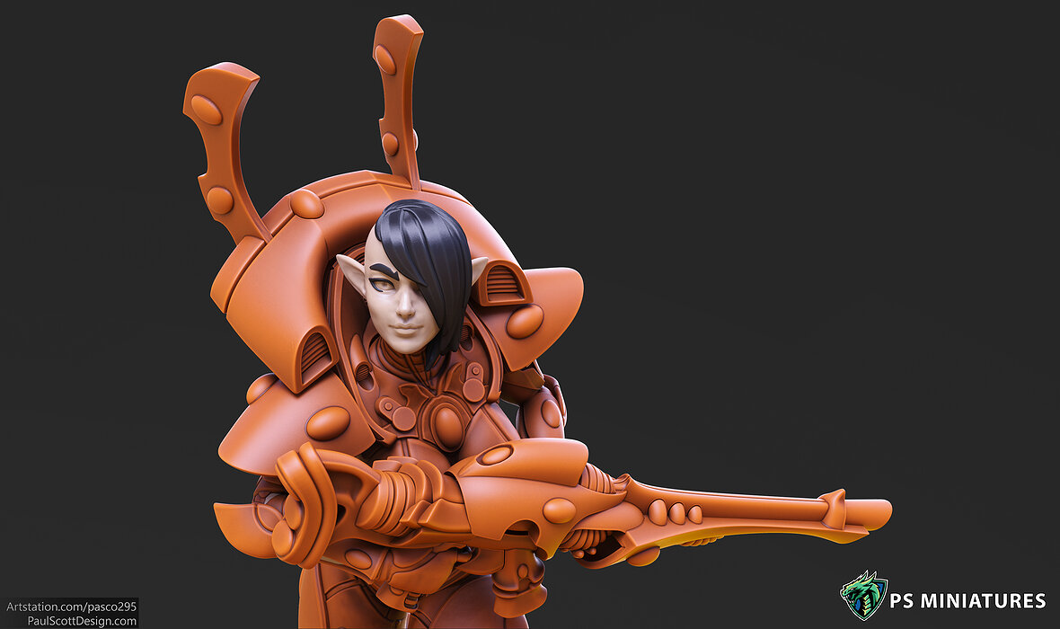 Space Elf Female Soldier Pose 3 - 7 Variants and 2 Pinups 3D STL Model — view 5