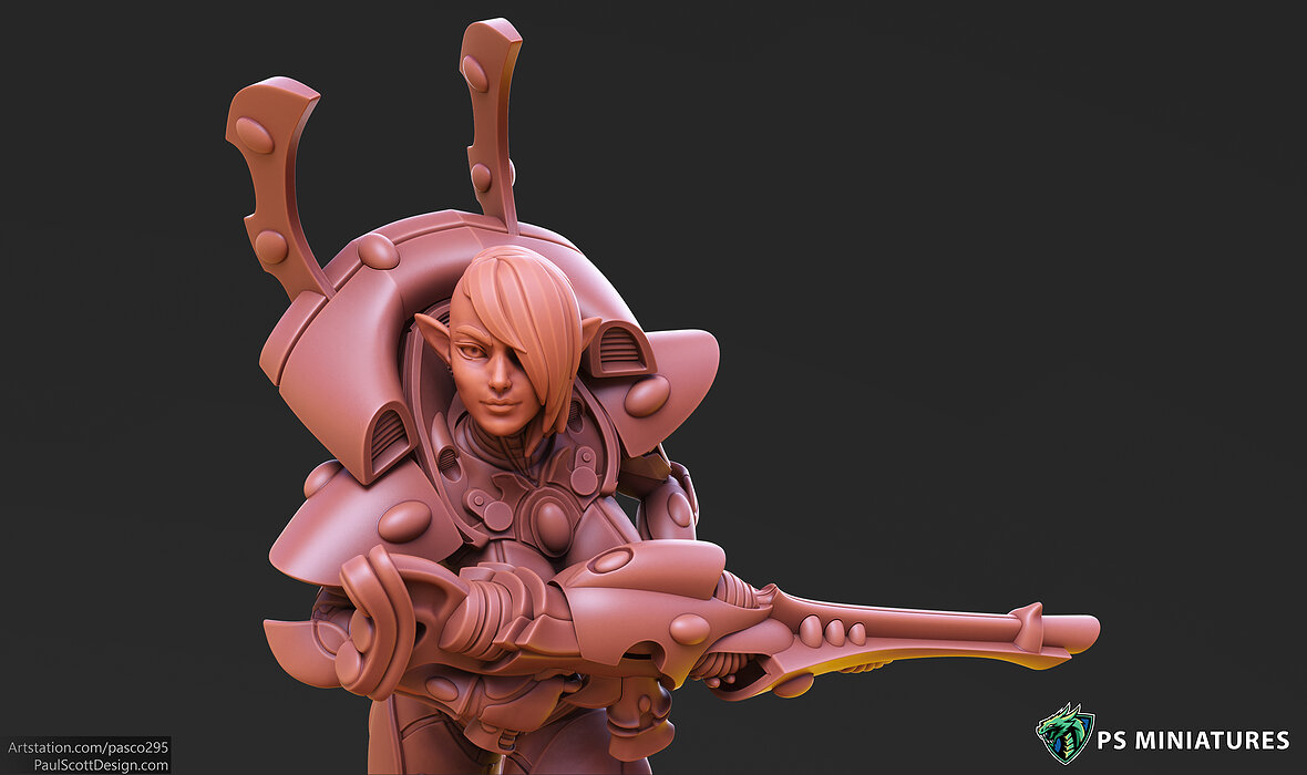 Space Elf Female Soldier Pose 3 - 7 Variants and 2 Pinups 3D STL Model — view 6