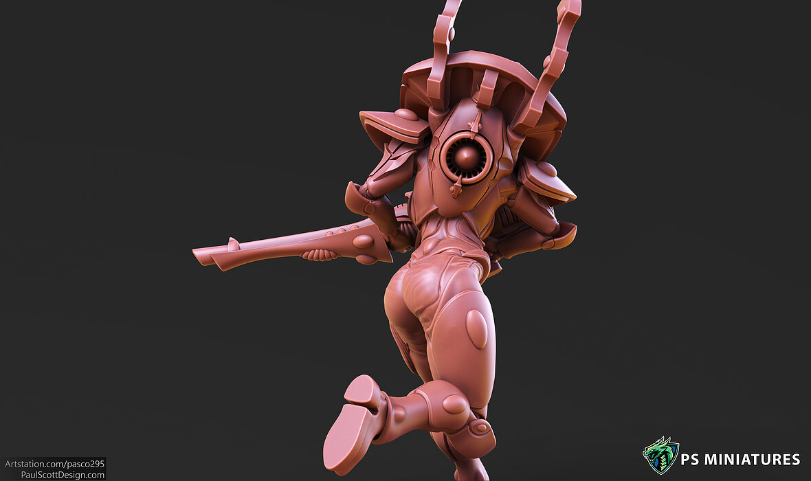 Space Elf Female Soldier Pose 3 - 7 Variants and 2 Pinups 3D STL Model — view 7