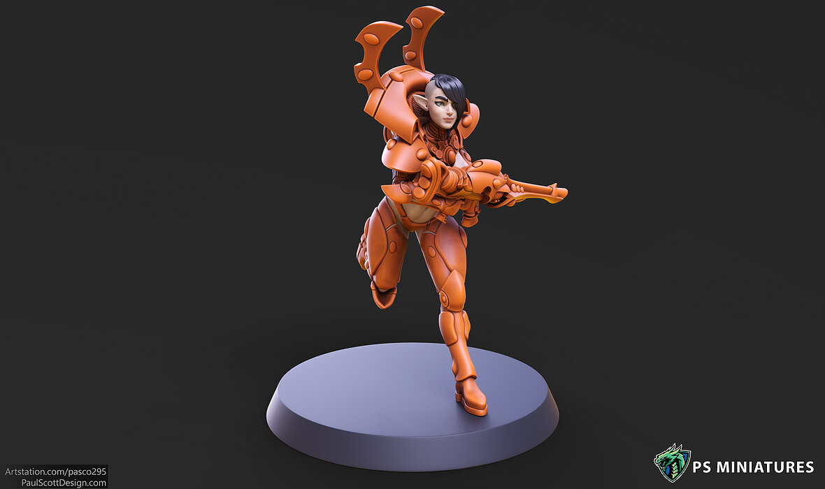 Space Elf Female Soldier Pose 3 - 7 Variants and 2 Pinups 3D STL Model — view 8
