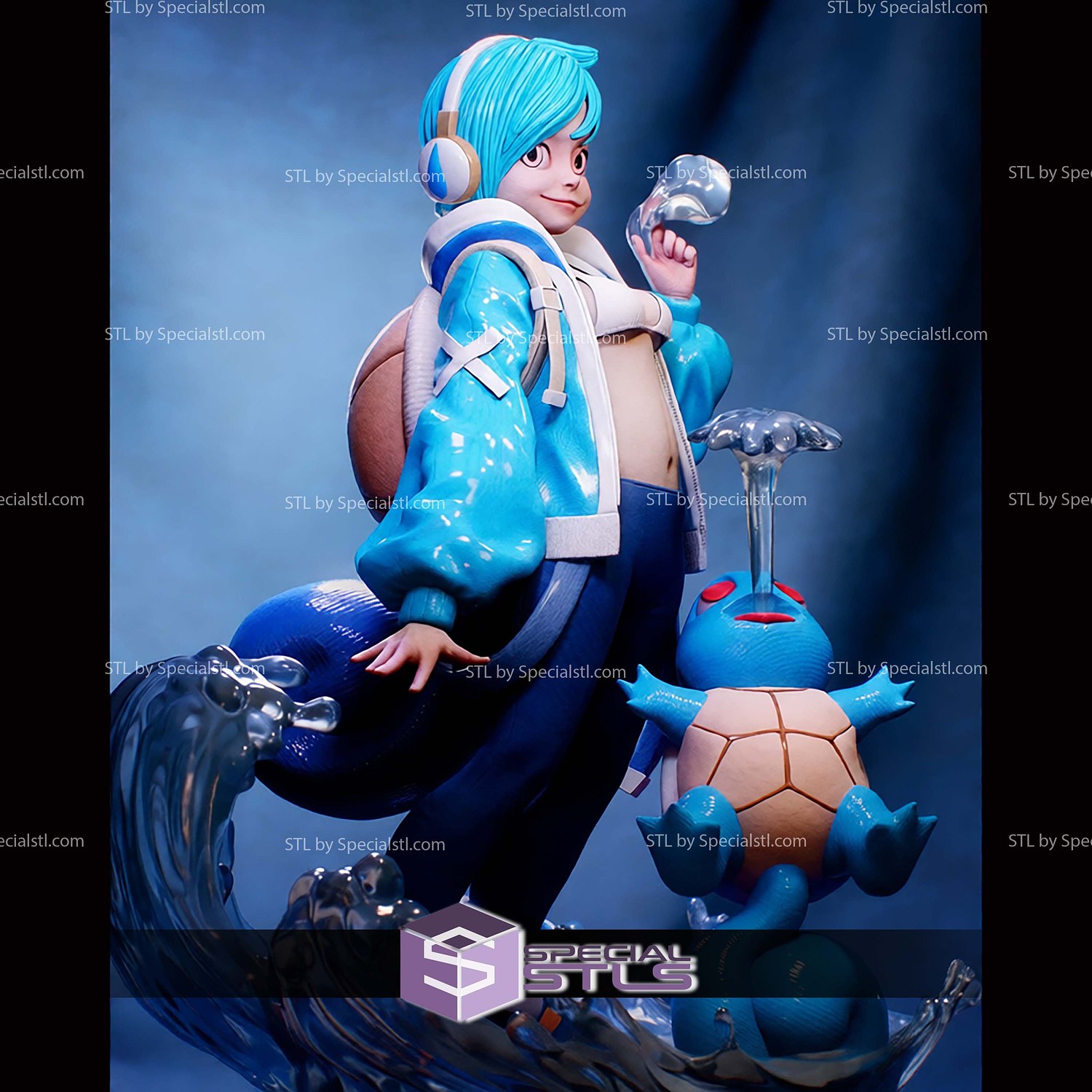 PokeGal Squirtle Girl Fanart STL Files 3D Model — view 4