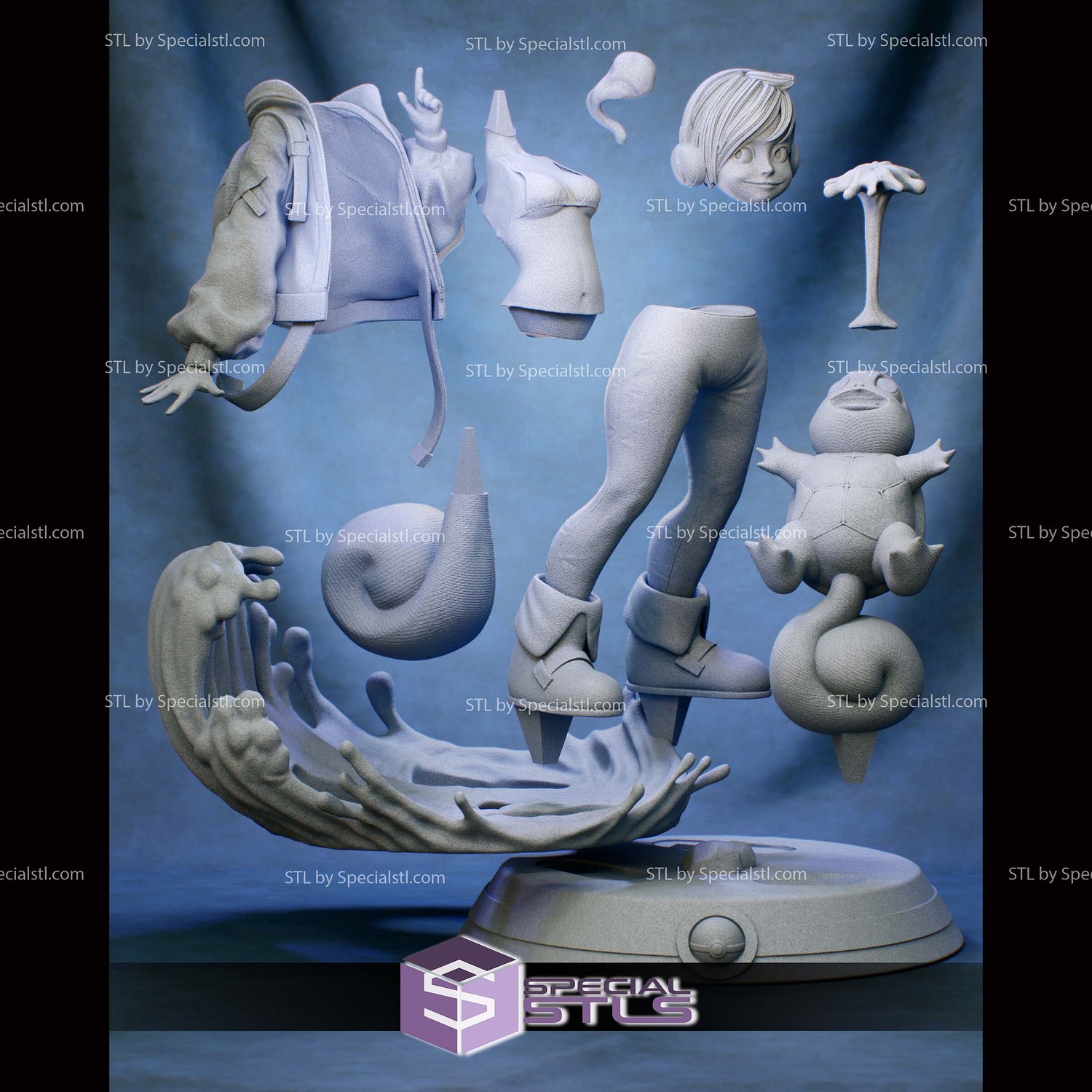 PokeGal Squirtle Girl Fanart STL Files 3D Model — view 6