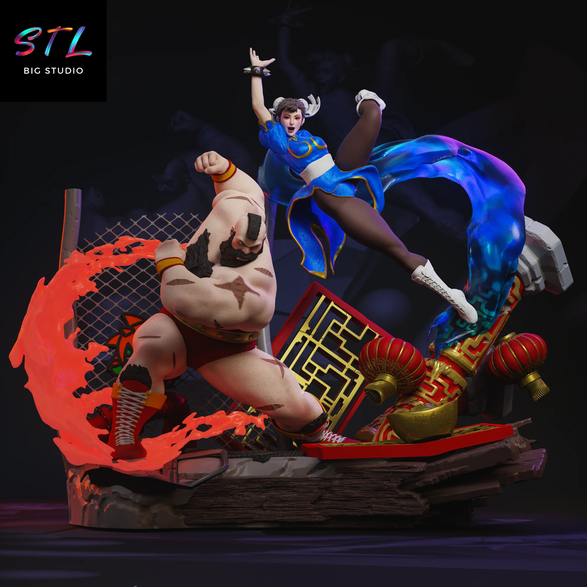 Chun-Li vs Zangief STL | Street Fighter | 3D Printable Diorama Model