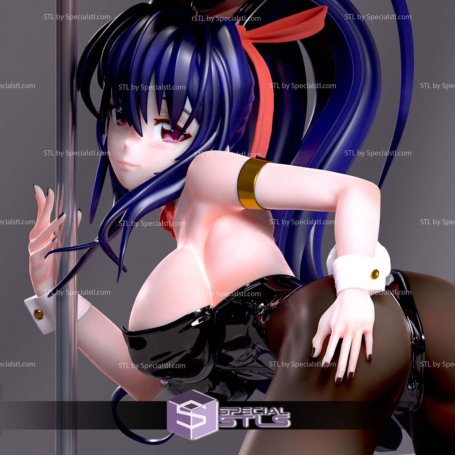 Akeno Himejima Pole Dancer Sculptures 3D Printing STL Model — view 3