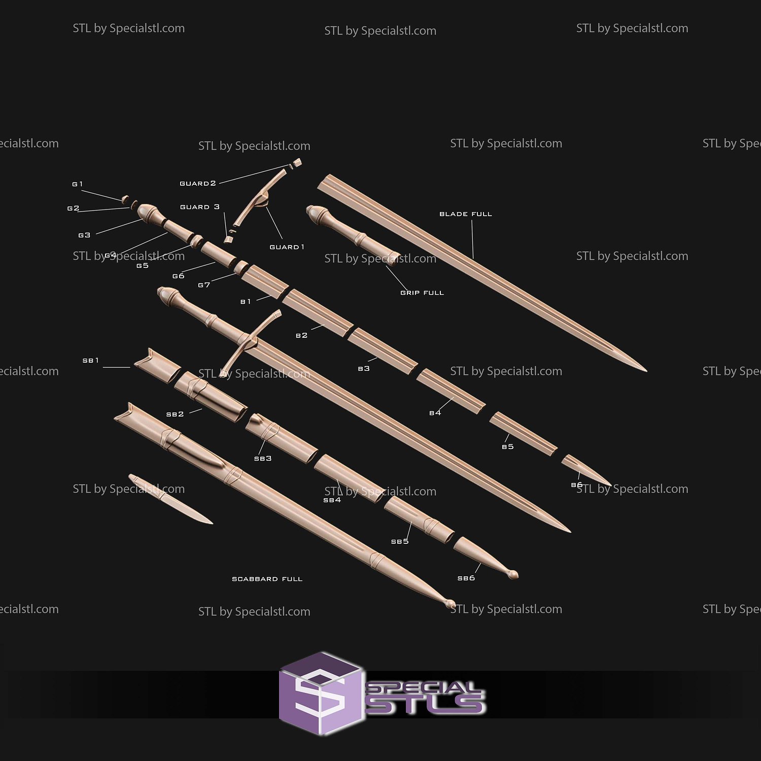 Cosplay STL Files Strider Sword with Knife and Sheath 3D Model — view 2