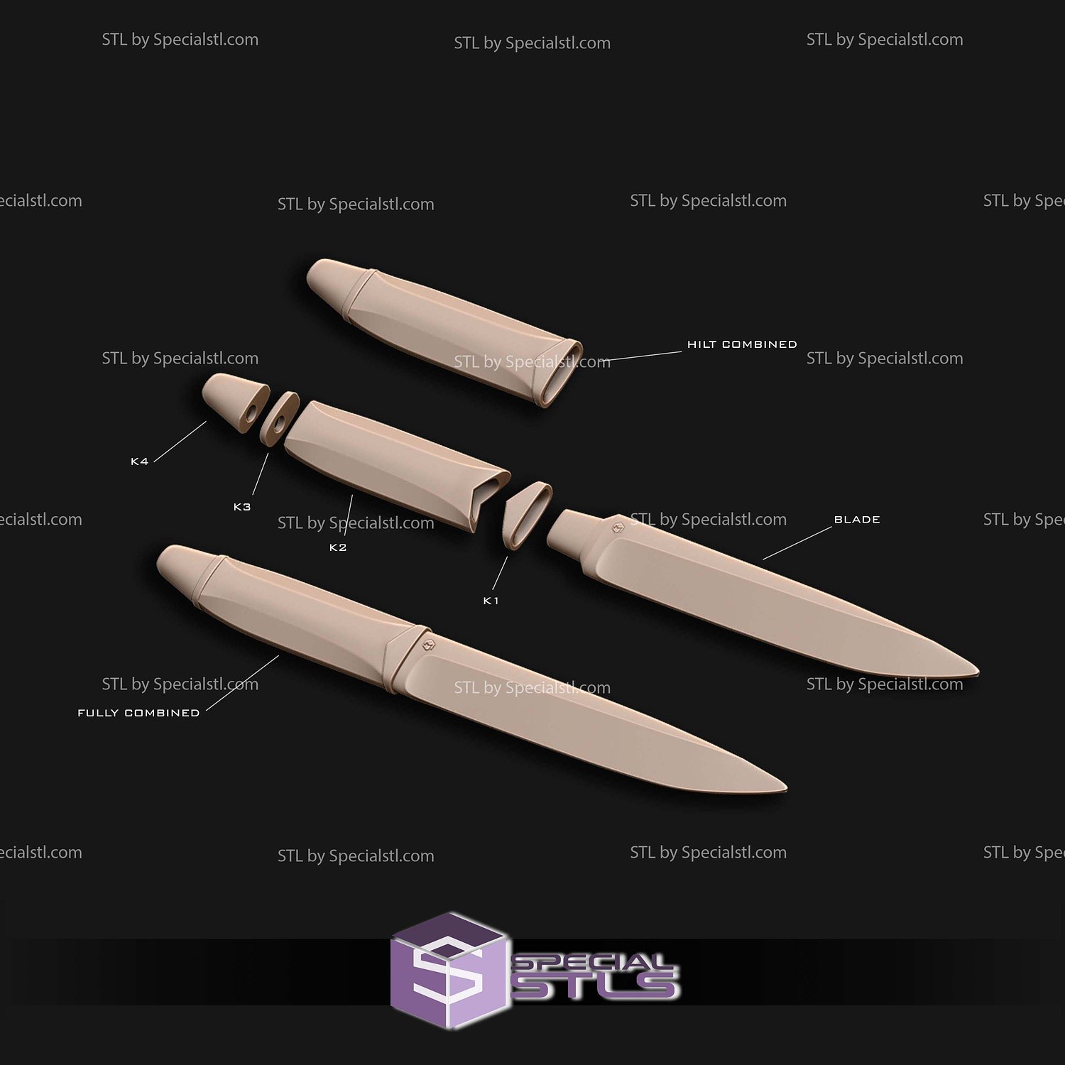 Cosplay STL Files Strider Sword with Knife and Sheath 3D Model — view 3